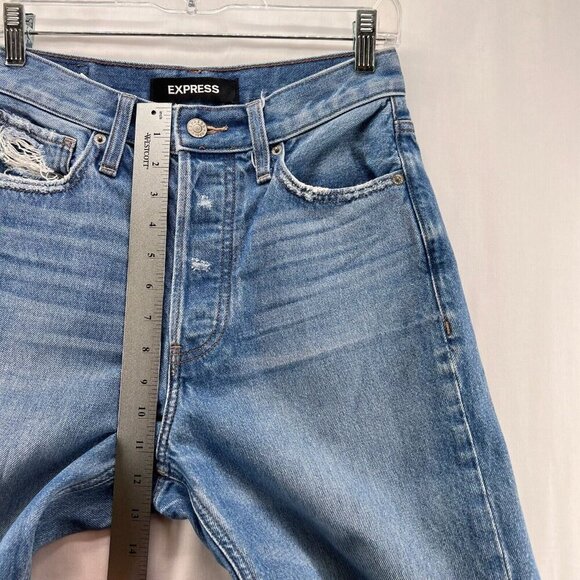 Express Jeans Womens Size 2 Dad Jean High Rise Distressed Cropped Denim Blue - Picture 9 of 10